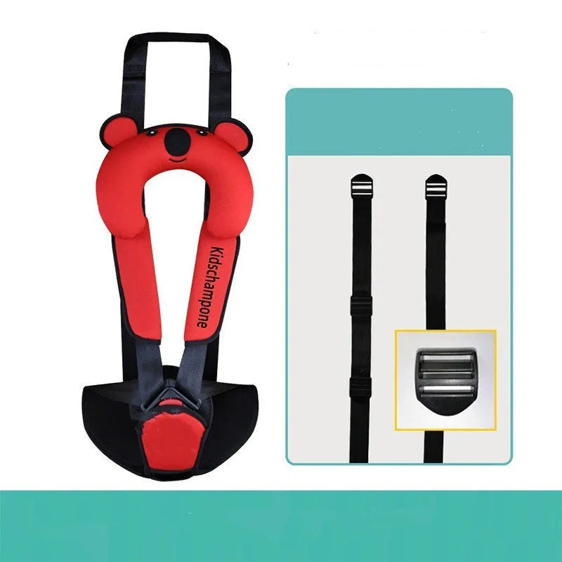 Portable child safety seat belt retainer in polyester construction with dimensions 33x22x9.5cm