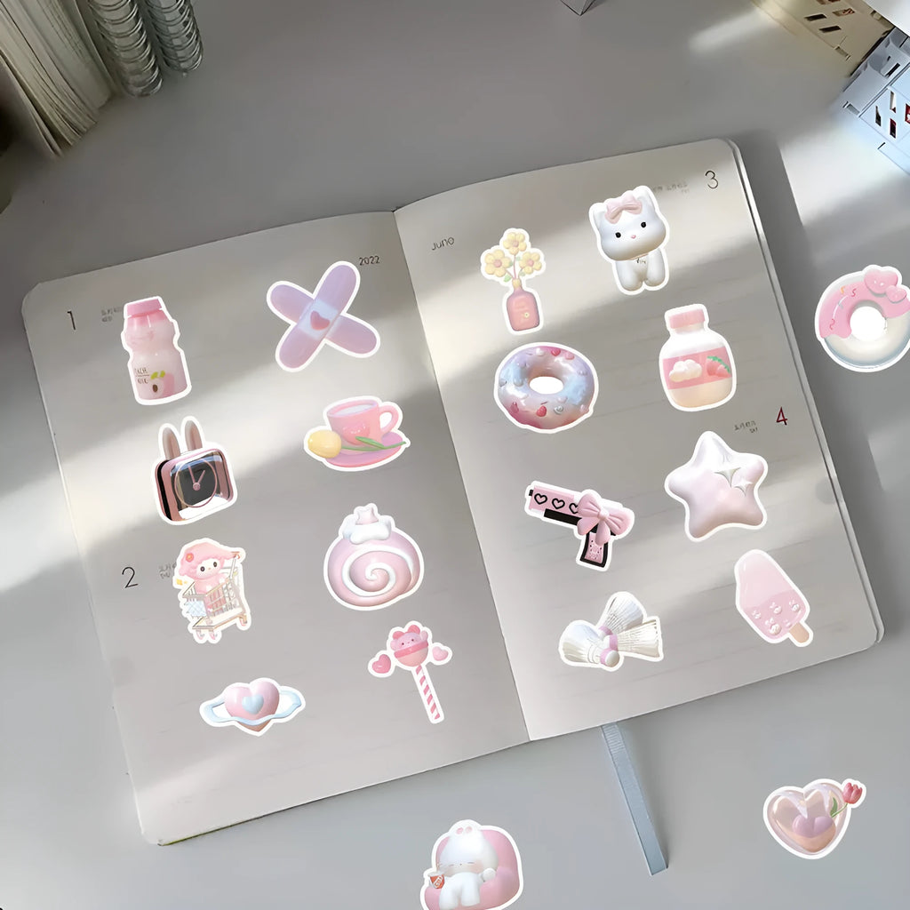 3D decorative stickers with pink heart designs in two style variations