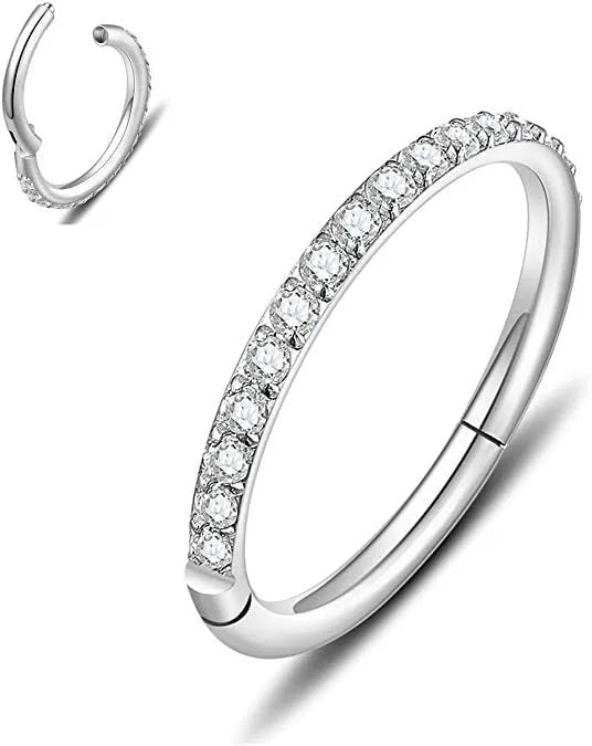 Stainless steel seamless nose ring with diamond accent in multiple colour finishes and sizes