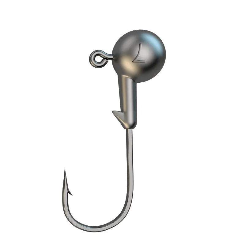 50-piece pack of steel jig fishing hooks with lead heads in three construction types including enhanced strength version