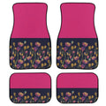 Black printed rubber car floor mat set, four pieces, 20mm thick, on a car interior floor.