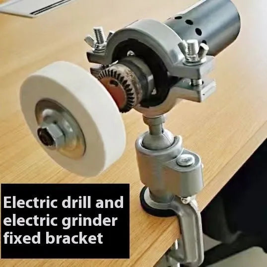 Small clamp-on bench vise with a 360-degree rotating tungsten steel head on a workbench edge.
