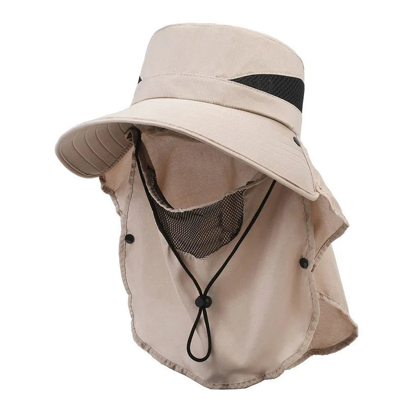 Men's wide brim adjustable fisherman sun hat in polyester fabric.