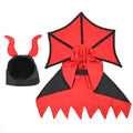 Black polyester vampire cloak and hat costume for a small dog or cat on Halloween.