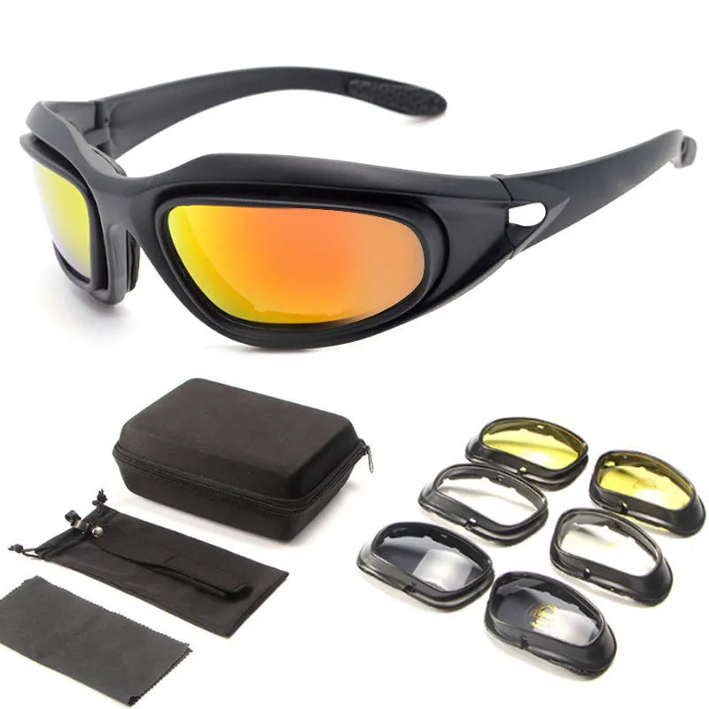 Tactical polarised sunglasses with sports full rim frame for outdoor cycling.