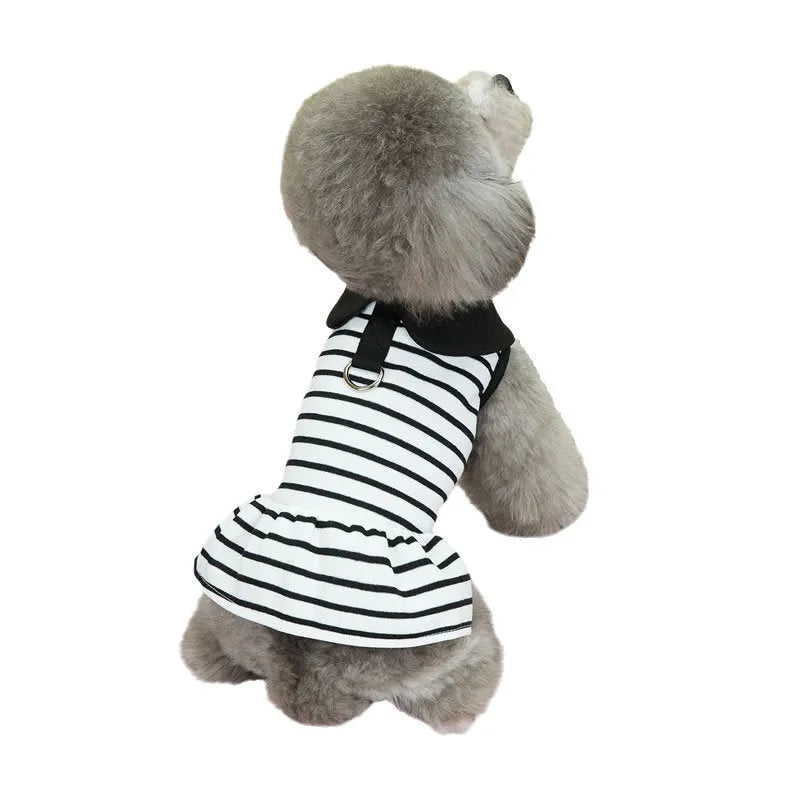 Striped pet T-shirt and skirt set for dogs and cats in summer cotton outfit