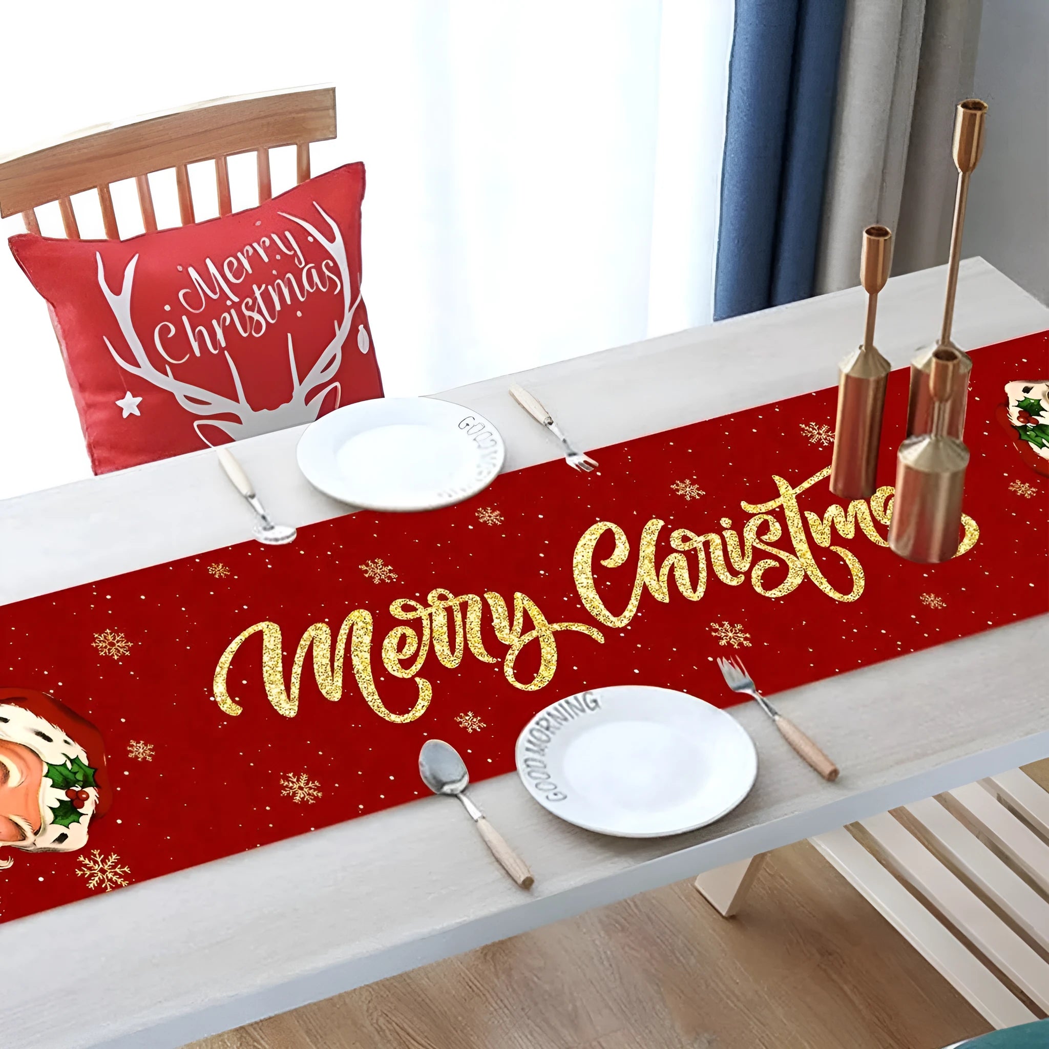 Polyester table flag with Santa Claus design for Christmas party decoration
