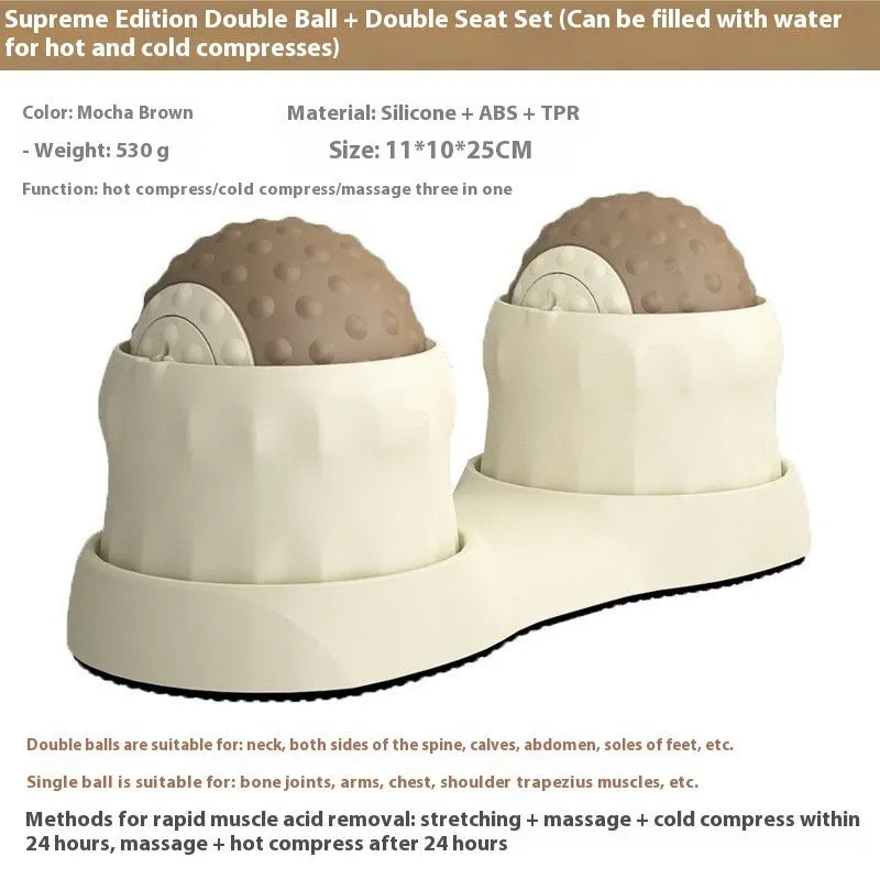 Dual ball massage therapy set for muscle relief with cold and hot compress functionality