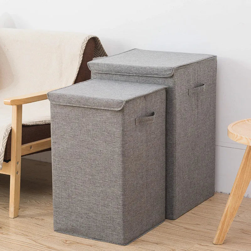 Foldable cotton linen storage basket in grey, khaki or brown in medium or large size