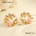 18K stainless steel flower stud earrings with colourful electroplated petals in diamond-shaped arrangement