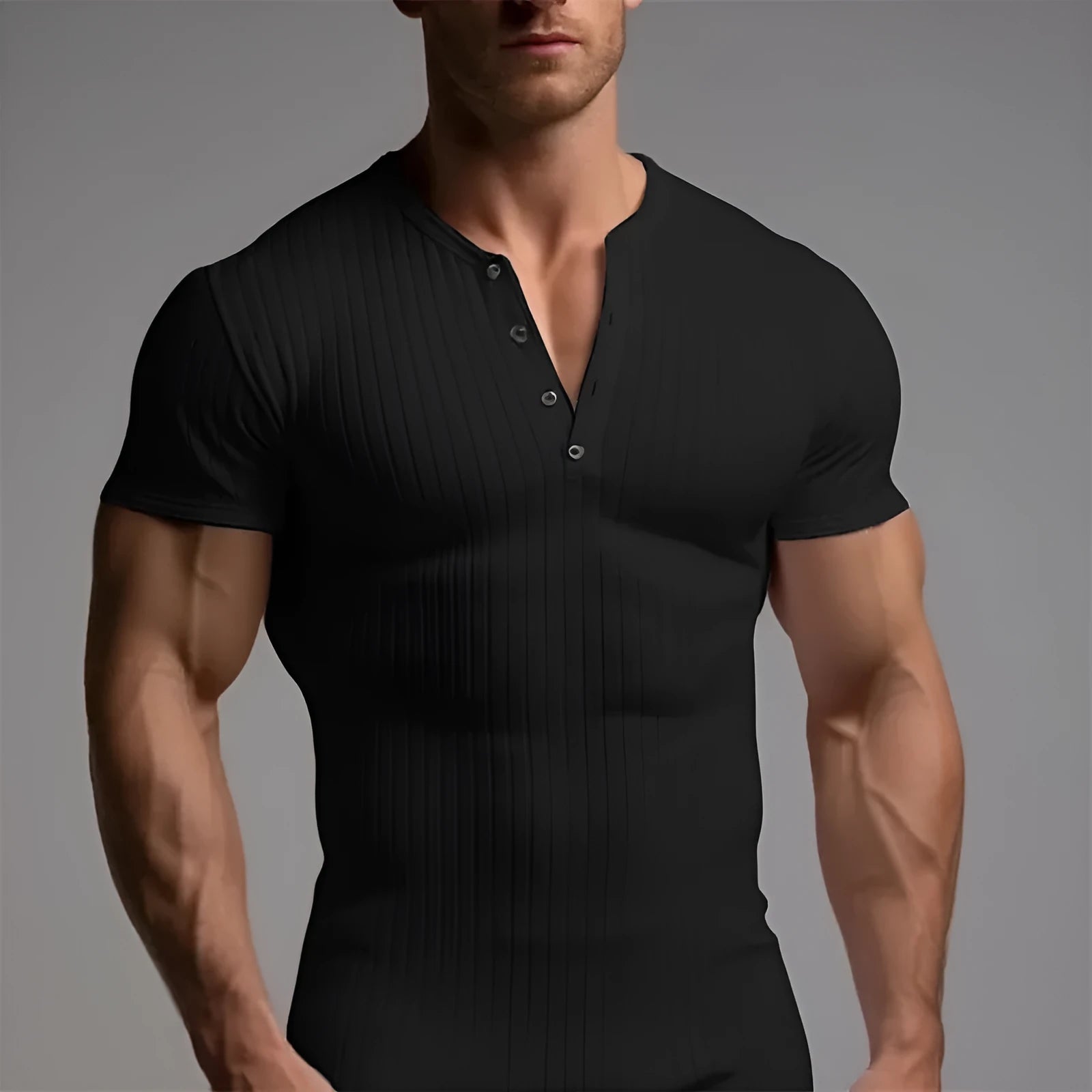 Men's slim-fit short-sleeved sports T-shirt in solid colours on a white background.