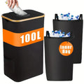 Black bamboo storage basket with a removable lid and visible inner pockets.