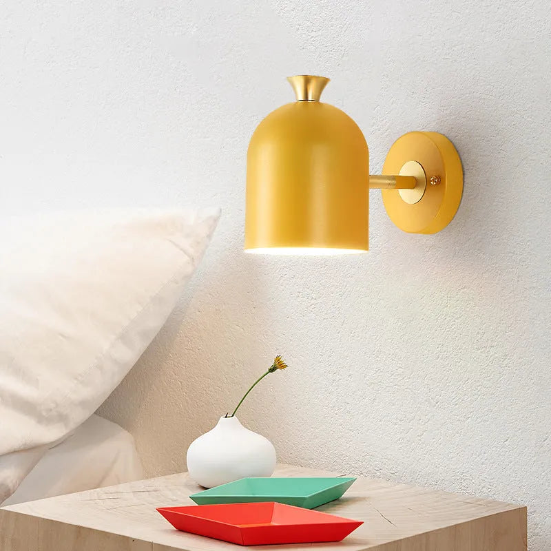 Single-head aluminium wall lamp with LED mirror front in blue, green, pink, or yellow light colour options
