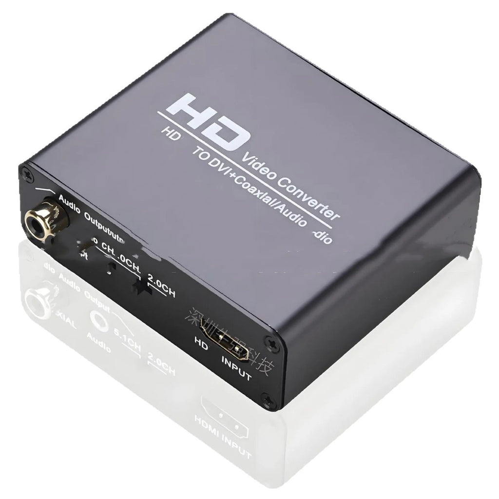 Black HDMI to DVI converter with coaxial audio output and 1.5 metre cable for 1080p safety monitors