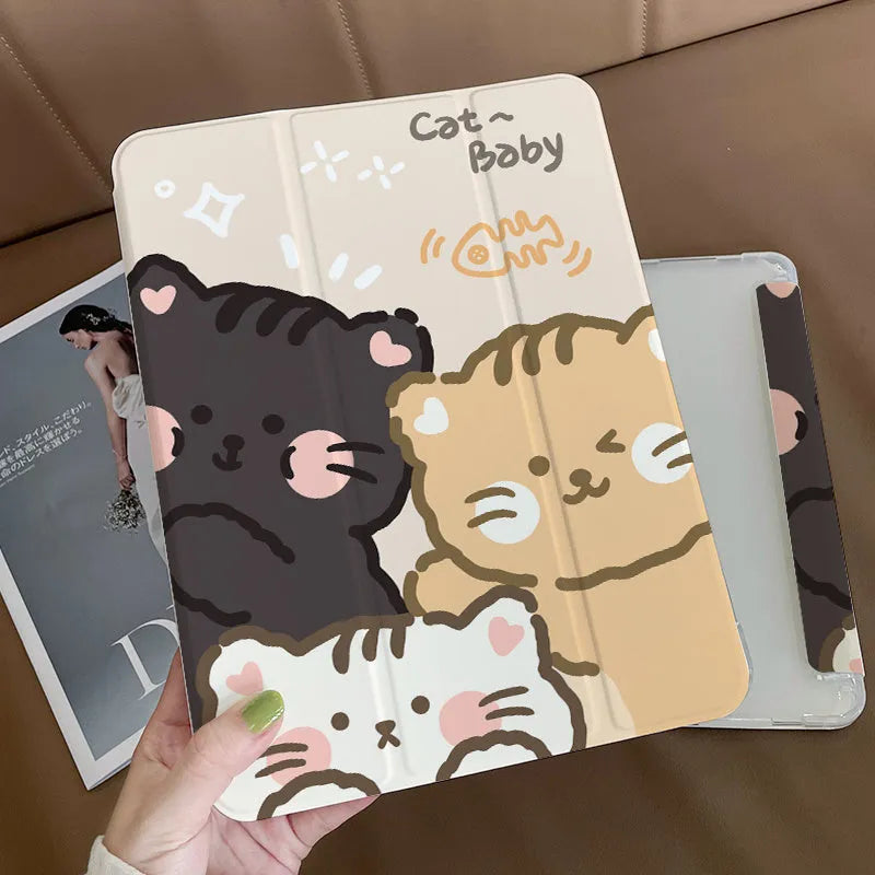 Rabbit cartoon design silicone flat tri-fold protective case for tablets