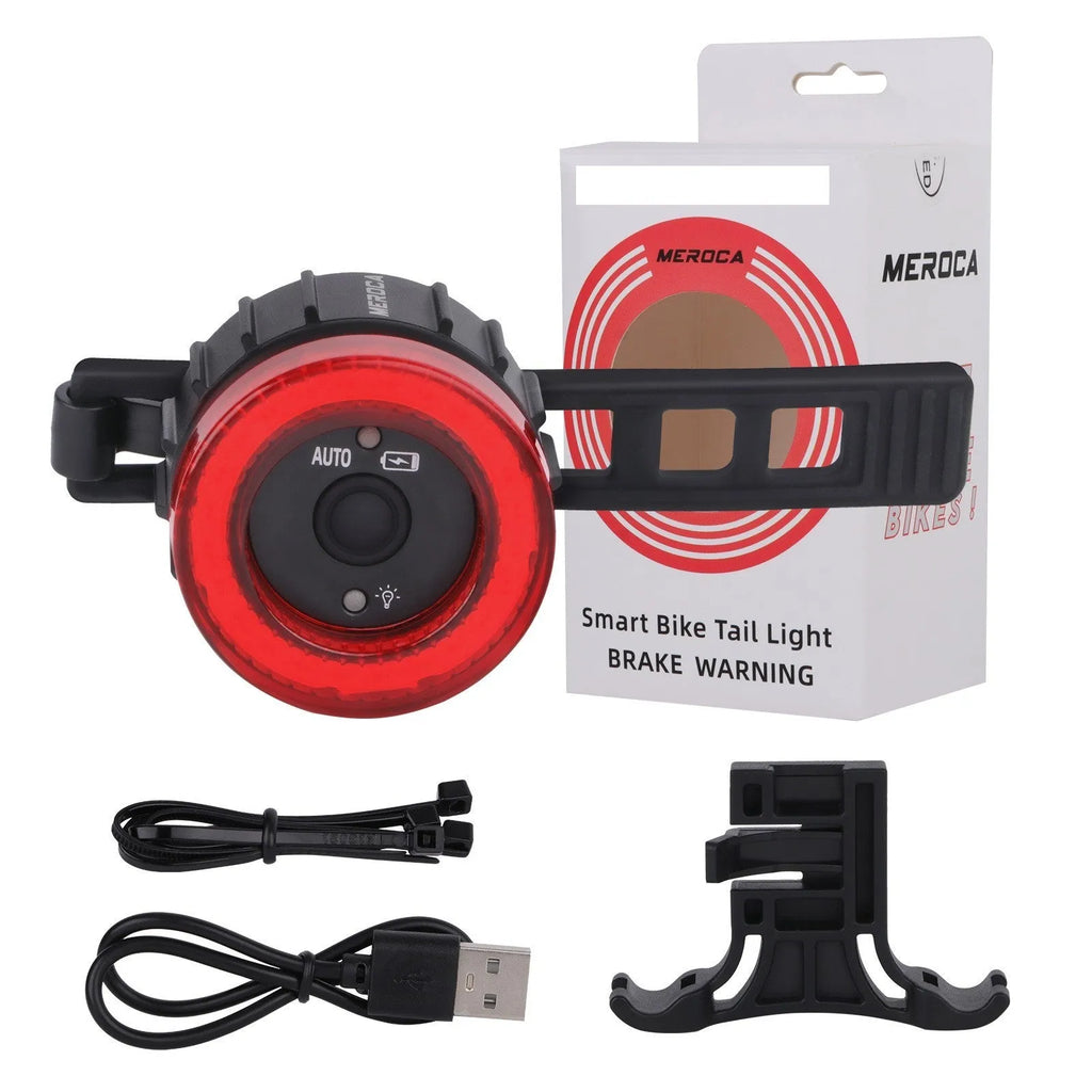 Black intelligent induction brake bicycle taillight with aluminium alloy construction and dual mounting brackets