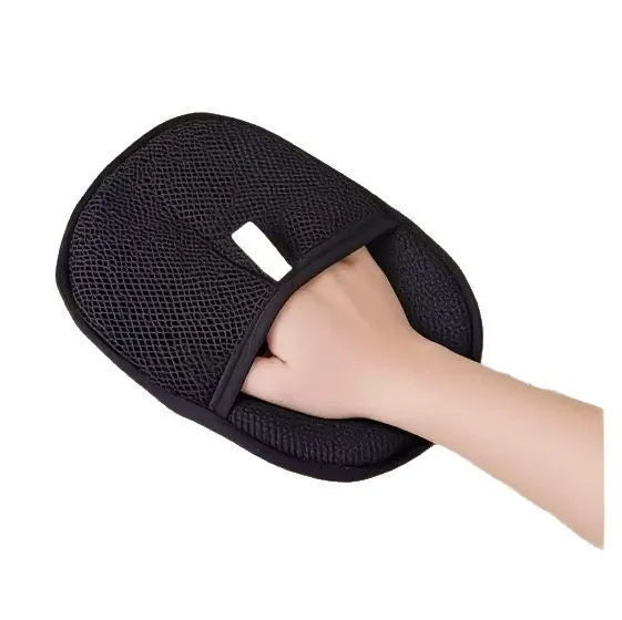 Black pet hair removal gloves with silicone bristles for deshedding dogs and cats