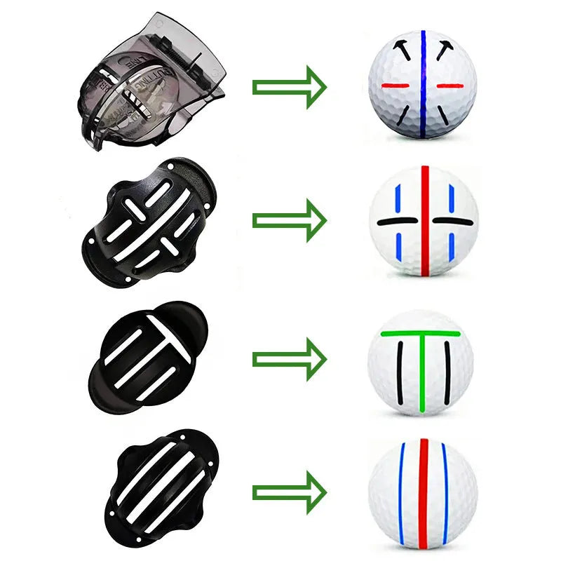 Golf ball scriber alignment tool set with 4 marking pens for putting practice