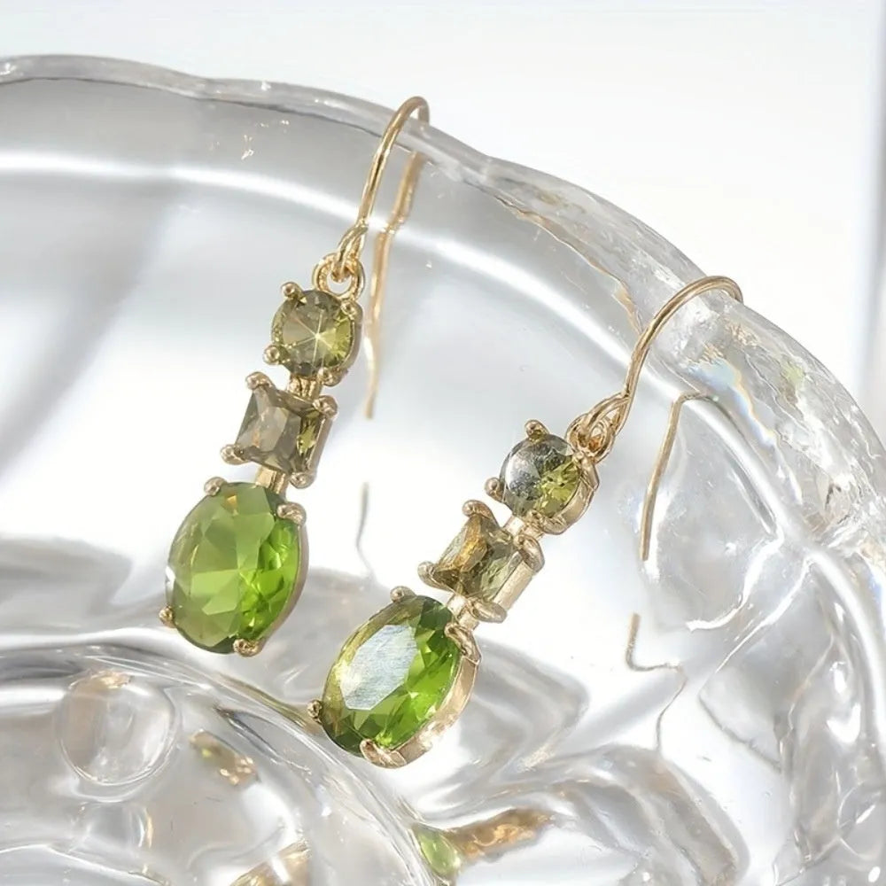 Green geometric quadrilateral copper earrings with retro bohemian styling for unisex wear