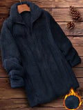 Double-sided fleece jacket in black, navy blue, or khaki colour on a hanger.