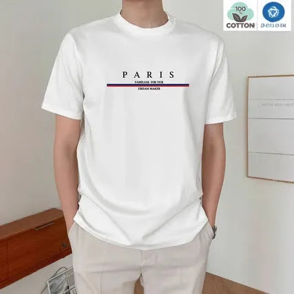 Men's heavy pure cotton short-sleeved T-shirt with a printed design in a loose casual fit