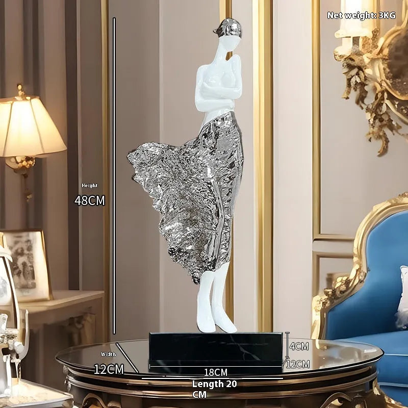 Modern sculptured ornament with luxury beauty characters in rose gold or silver finish, 48cm tall
