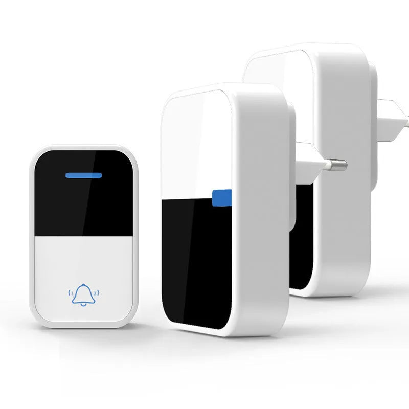White plastic wireless doorbell with receiver and beeper units showing modern design