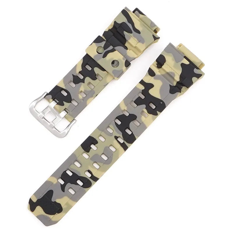 Camouflage TPU watch strap with silver buckle for single hair watch systems