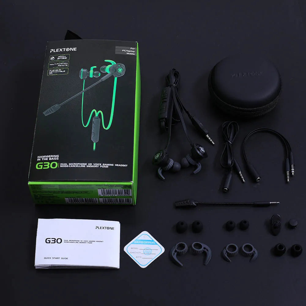 Shuangmai wired in-ear computer gaming headset with short cable in black, green, or red