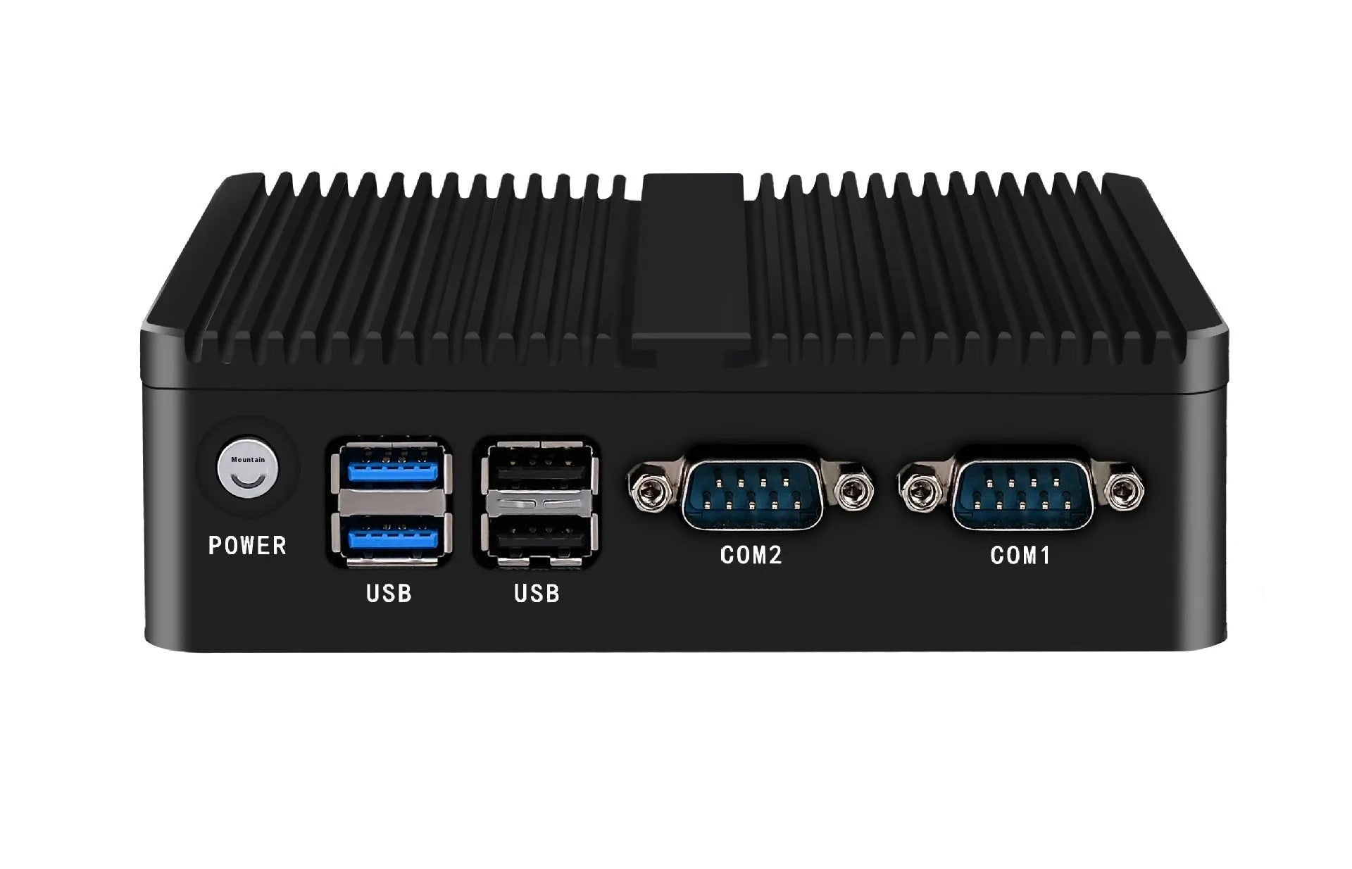Compact aluminium fanless industrial mini PC with dual network ports on rear panel