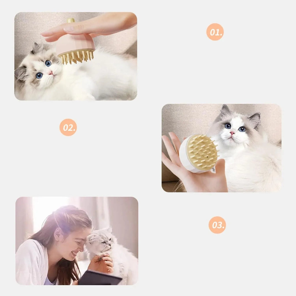 Green pet shampoo massage brush for dogs and cats with 3-in-1 bath grooming function