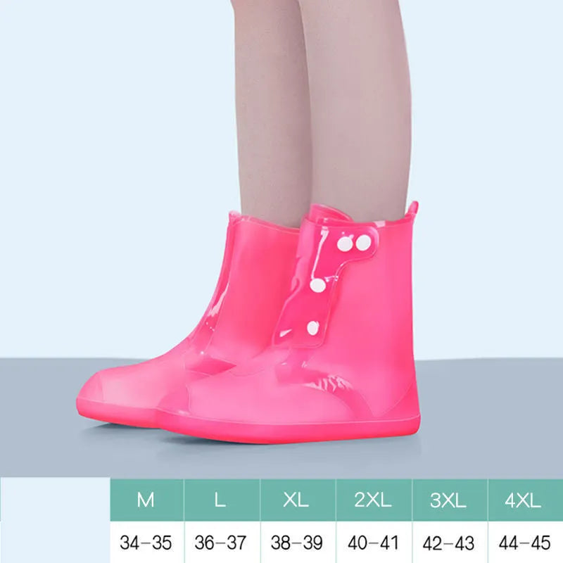 White high top PVC reusable waterproof shoe cover for women, shown on a foot.