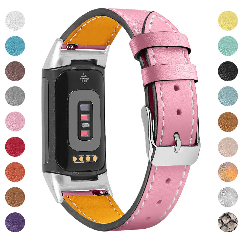 Genuine leather smart watch strap for Fitbit Charge 5 and Charge 6 in various colour options