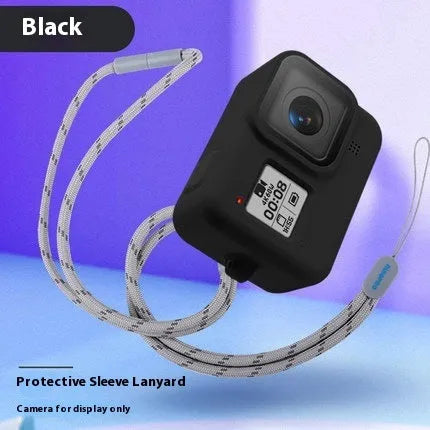GoPro Hero8 Black silicone protective sleeve and anti-loss carrying strap accessory set in blue.