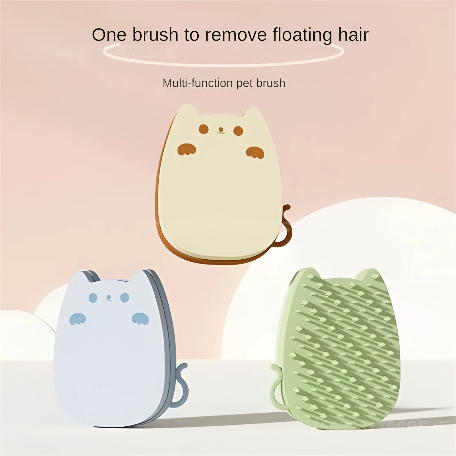 Sponge silicone pet comb with dual-density bristles in blue, brown or green colours for cat and dog grooming