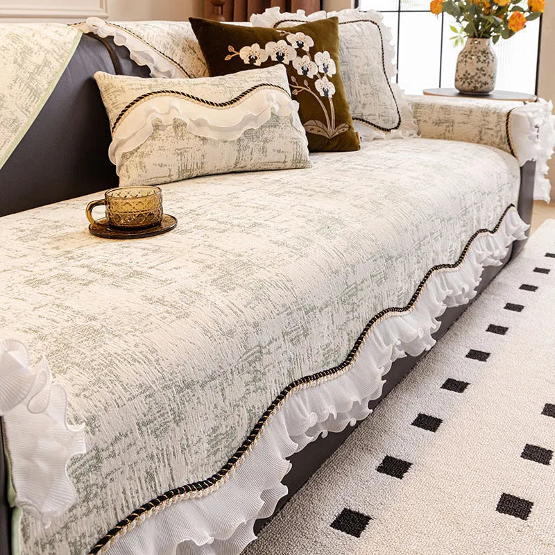 Chenille non-slip sofa cushion cover in striped pattern, available in multiple colours and sizes