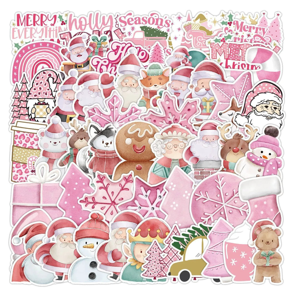 50 pack waterproof Christmas decoration stickers with cute designs for cars and electronics