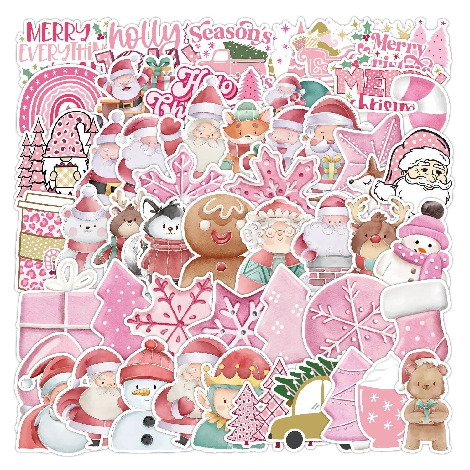 50 pack waterproof Christmas decoration stickers with cute designs for cars and electronics