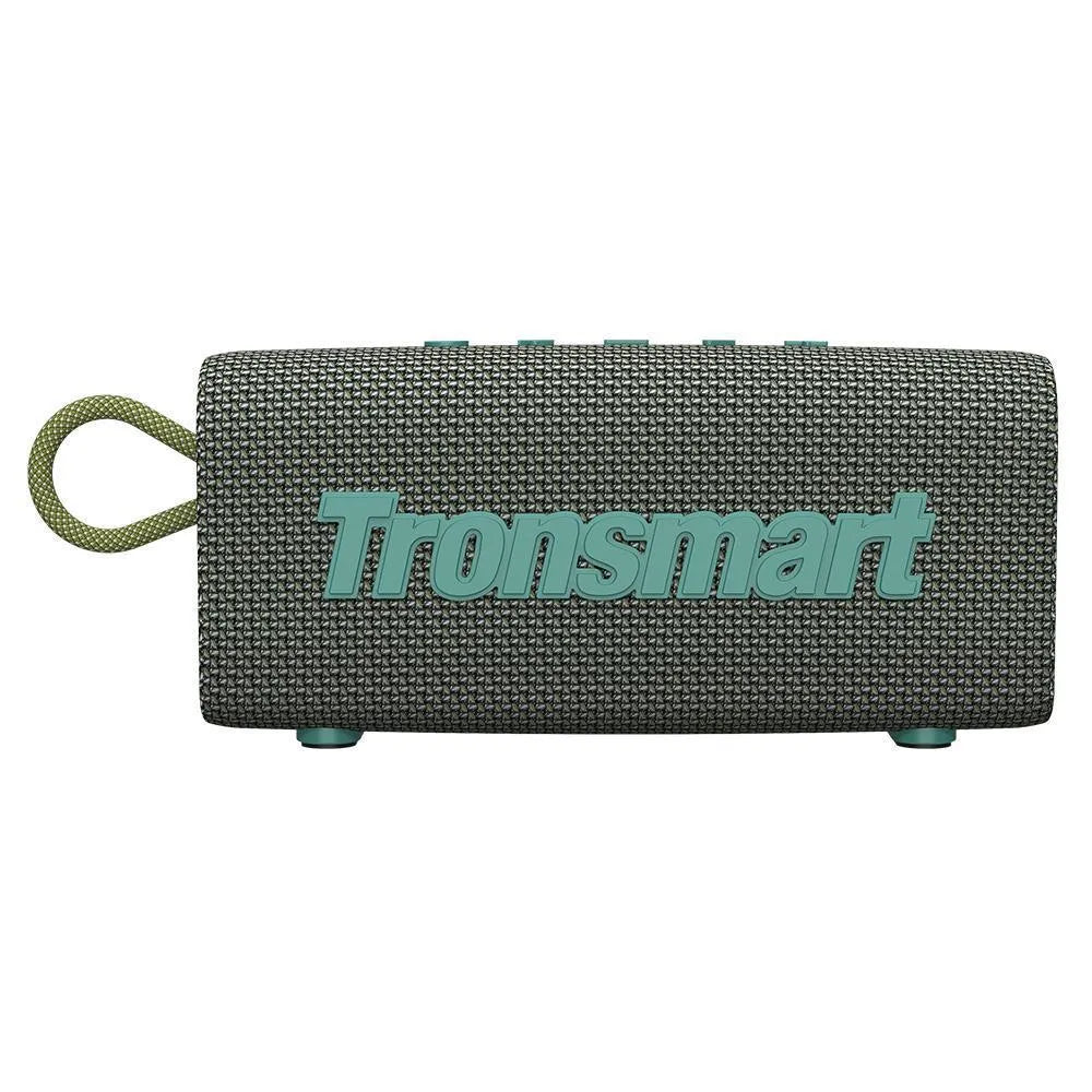 Portable waterproof Bluetooth speaker in multiple colours including black, blue, and camouflage, for outdoor use.