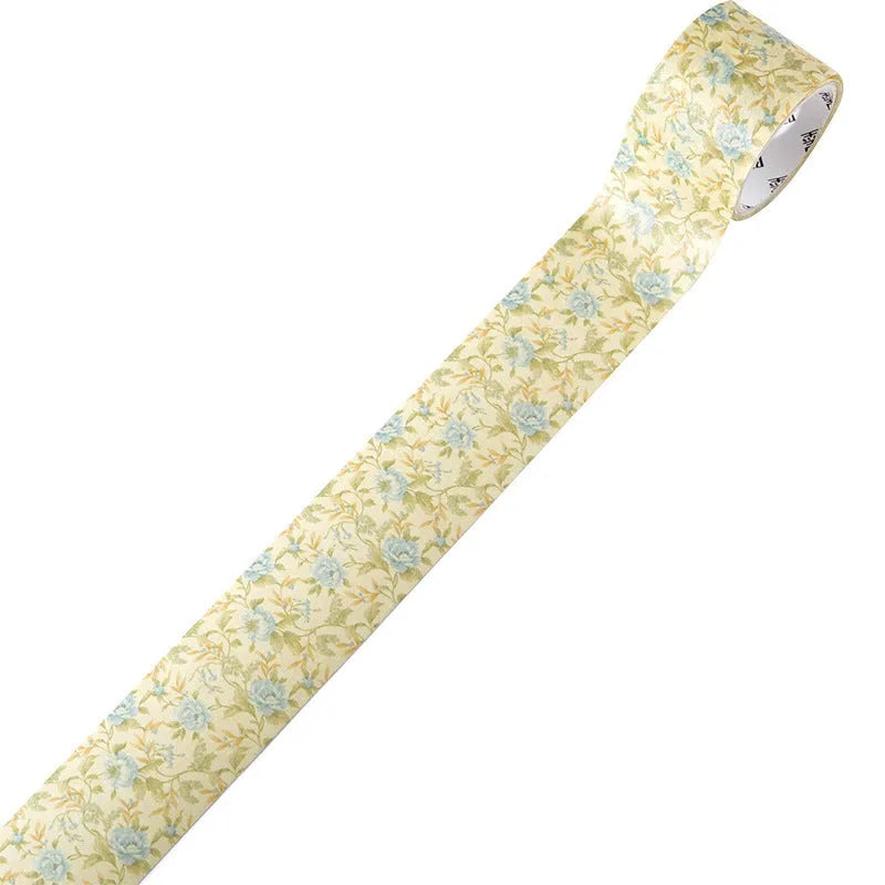 Roll of vintage floral watercolour decorative tape on a Japanese paper base, showing designs like Fog Mountain Forest.