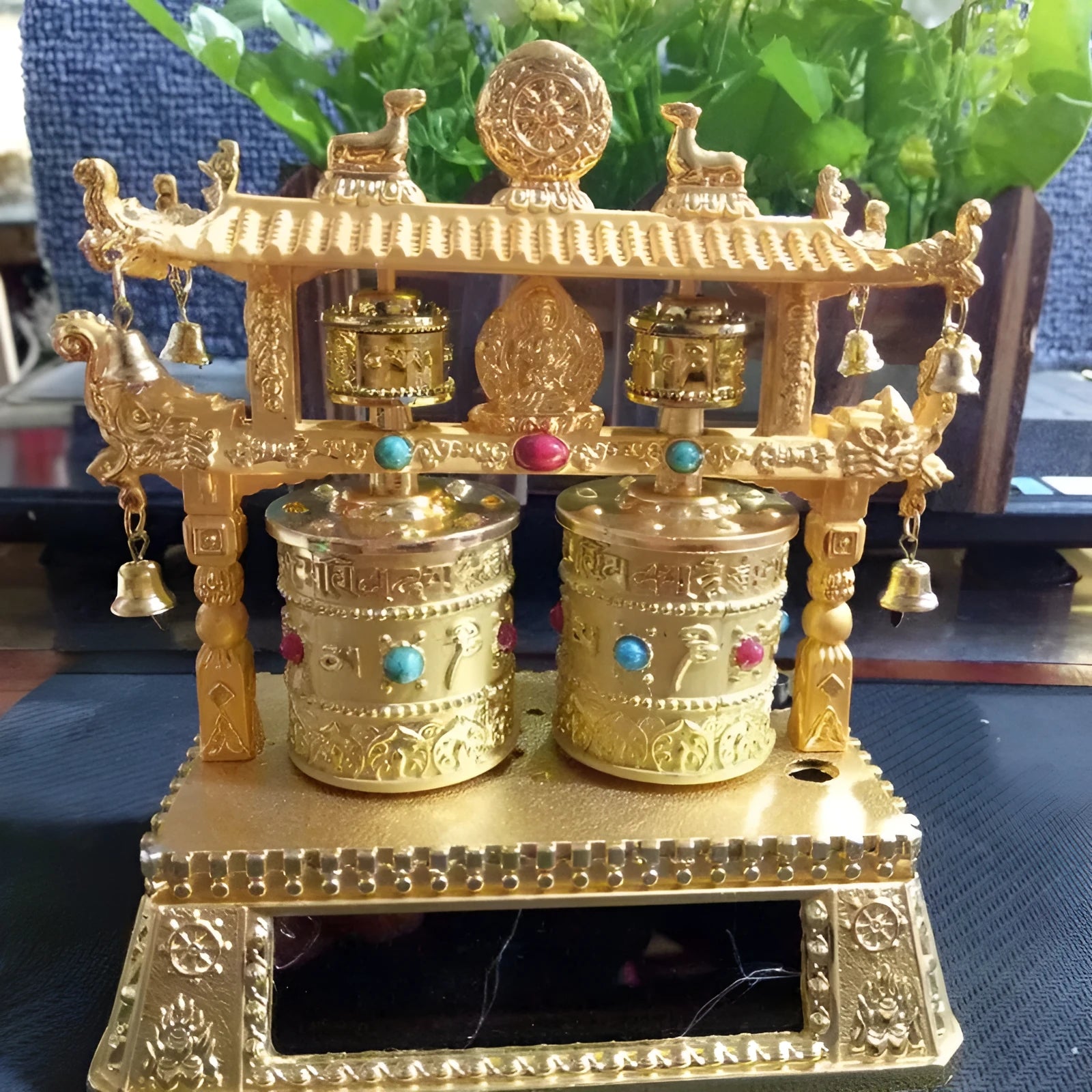 Alloy prayer wheel car decoration with Chinese traditional style measuring 12x15x8cm