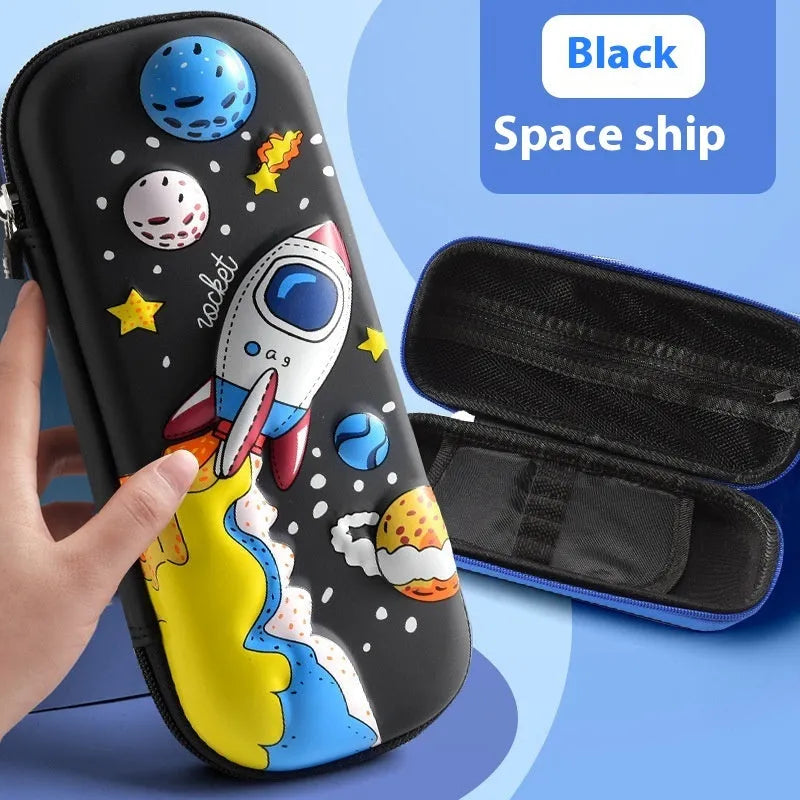 3D leather pencil case with sculpted spaceship design in multiple colour options