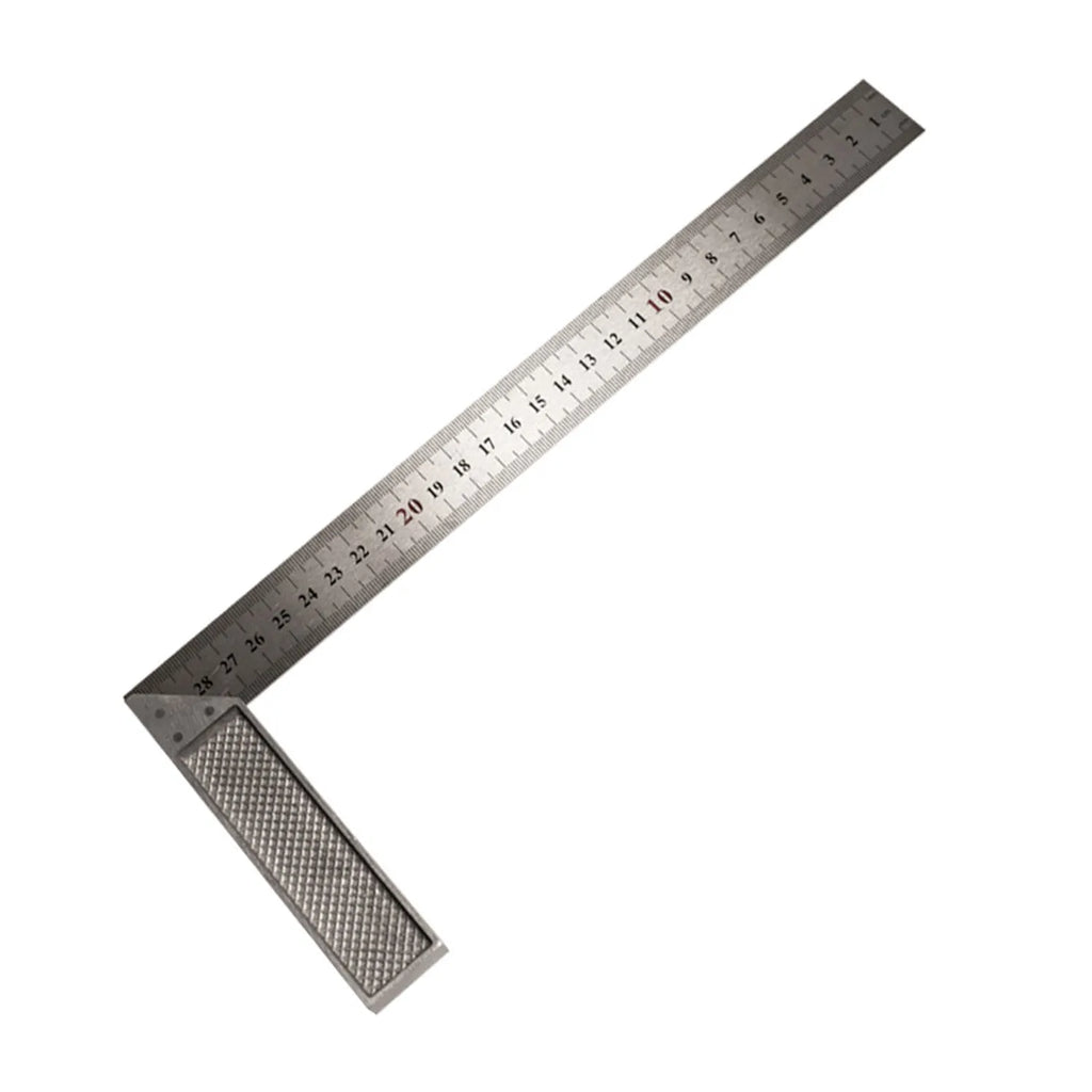 Red 7-inch metal combination angle ruler with metric scales on both sides for civil surveying