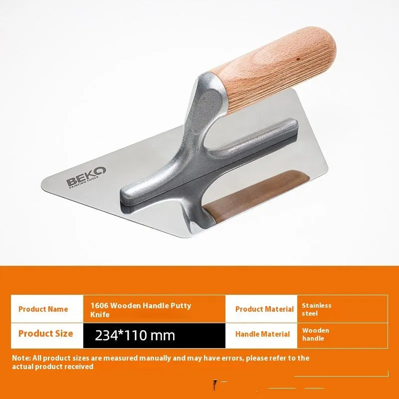Stainless steel decorative scraper with wooden handle for wall and floor putty application
