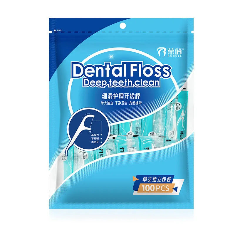 Plastic packaged dental floss disposable pack showing multiple packaging options