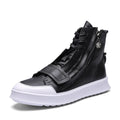 Black and white PU leather men's winter ankle boots with high-top sneakers style