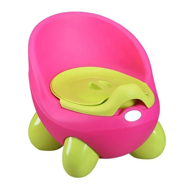 Colourful plastic baby potty training toilet stool for toddlers in red, green, blue, pink, and light blue.