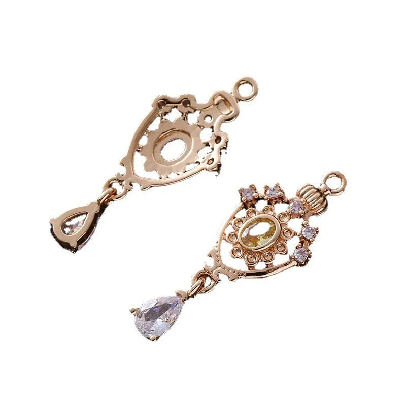 Water drop pendant with micro inlaid zirconia in five colour options showing 12mm x 23mm dimensions