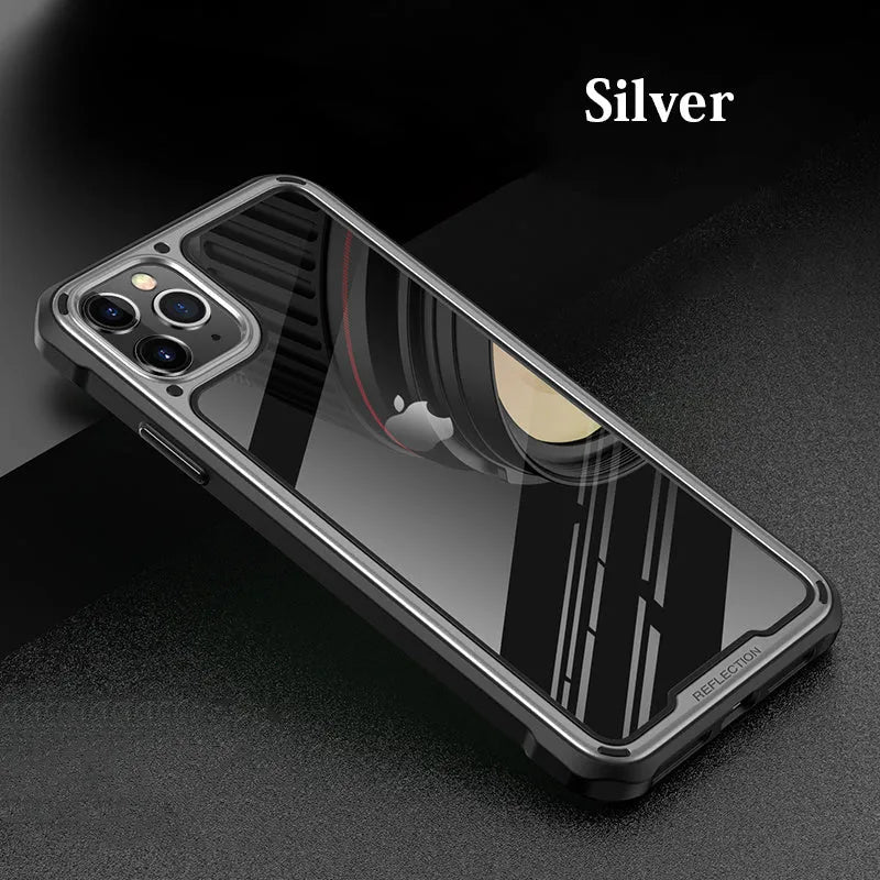Transparent silicone phone case for iPhone 11 Pro Max in silver colour showing back and side view.