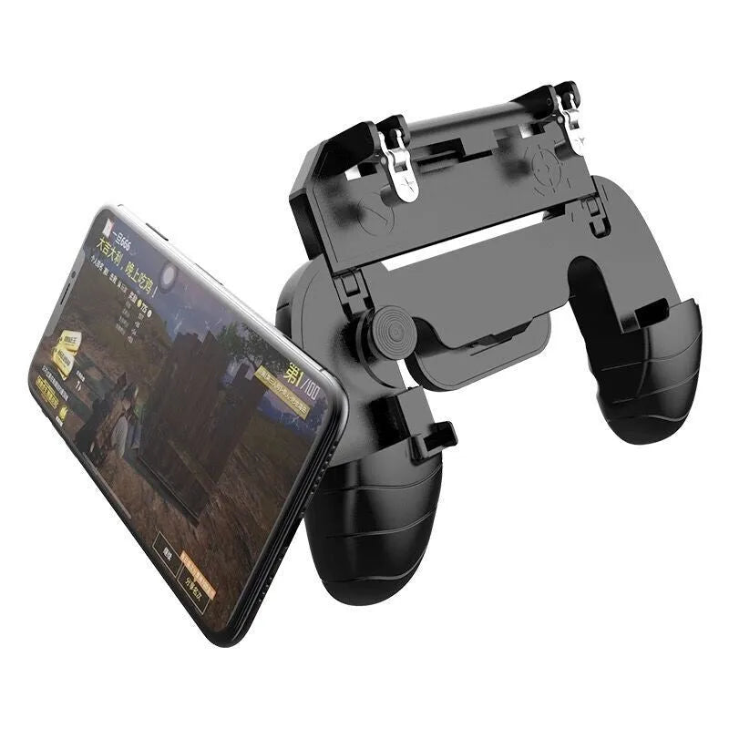 OEM adjustable telescopic mobile game controller handle in black, blue, and white colours for smartphones.